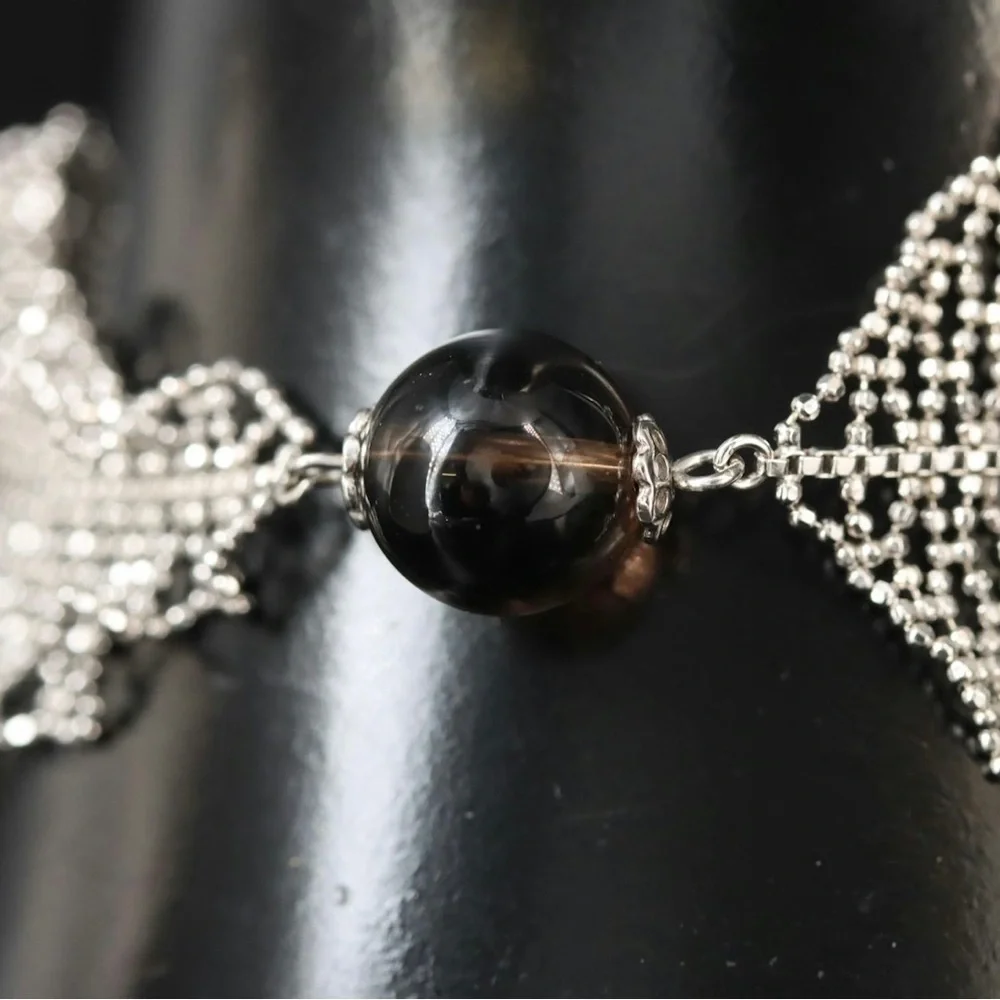 Sterling silver and smoky quartz beaded ruffle bracelet with heart